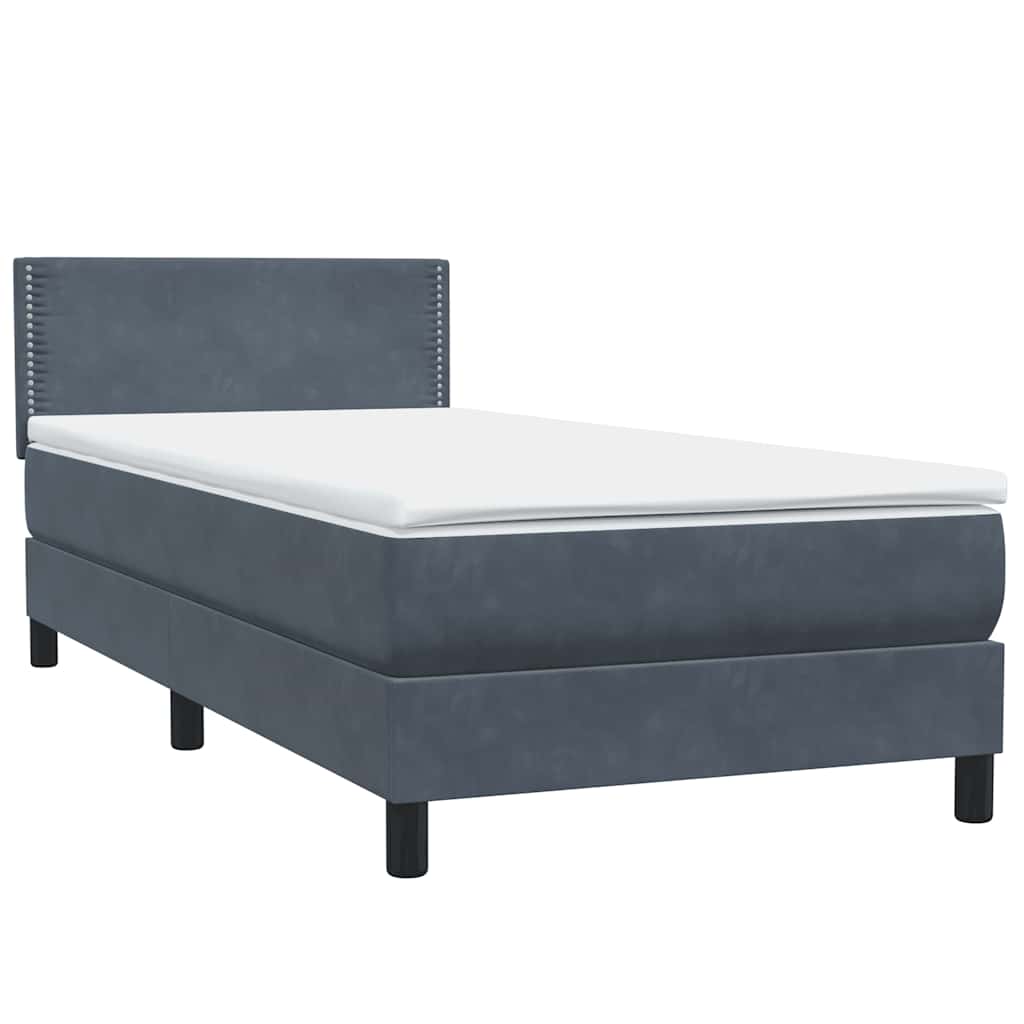 Box Spring krevet s madracem i LED tamnosivi 90x220 cm baršunasti