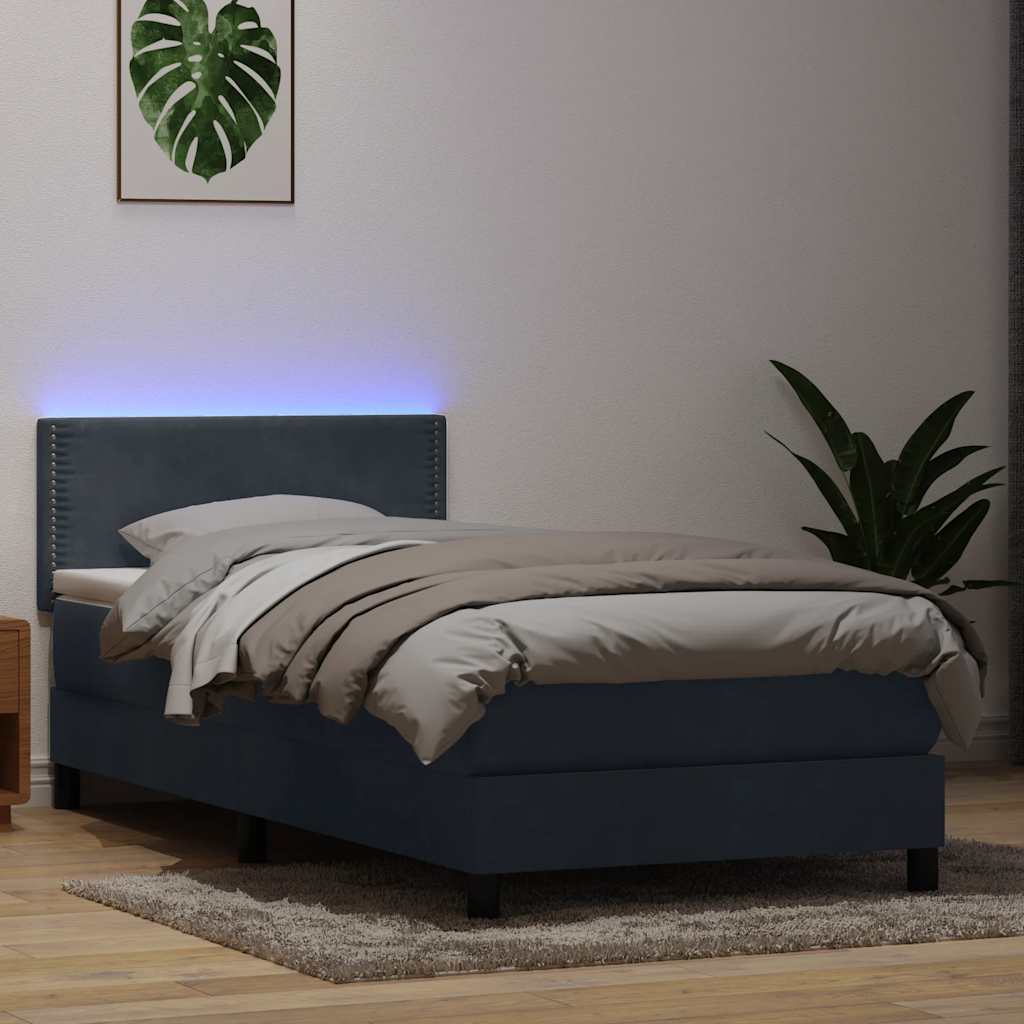Box Spring krevet s madracem i LED tamnosivi 90x220 cm baršunasti