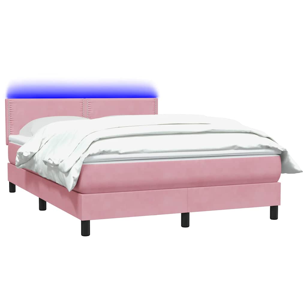 Box Spring krevet s madracem i LED ružičasti 160x220 cm baršun