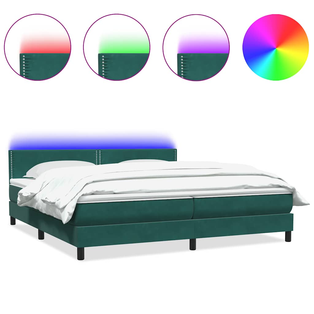 Box Spring krevet s madracem i LED tamno zeleni 180x220 cm baršun