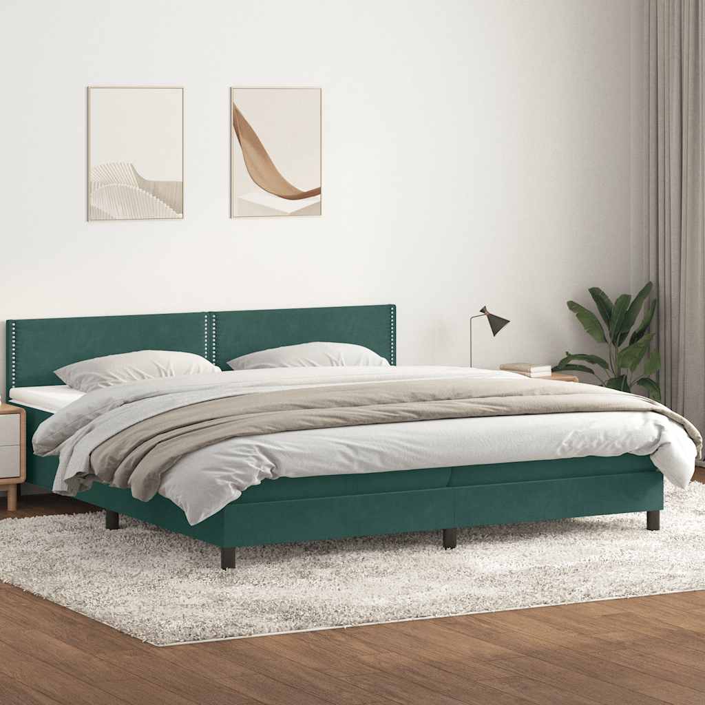 Box Spring krevet s madracem i LED tamno zeleni 180x220 cm baršun