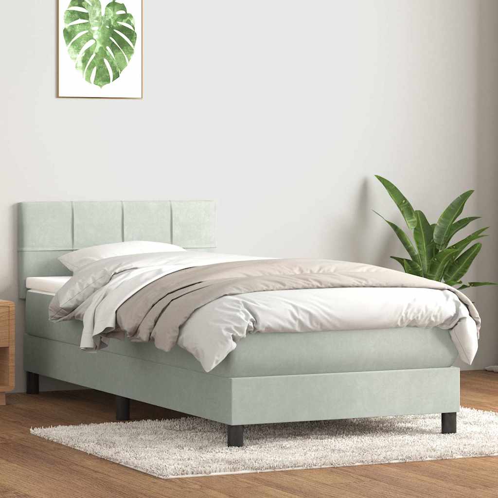 Box Spring krevet s madracem i LED svijetlo sivi 90x210 cm baršun