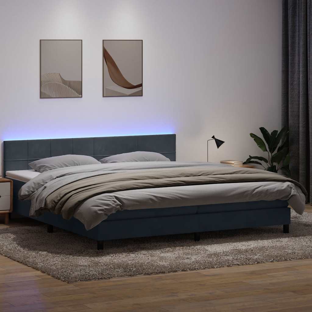 Krevet s oprugama i madracem LED tamnosivi 180x210 cm baršunasti