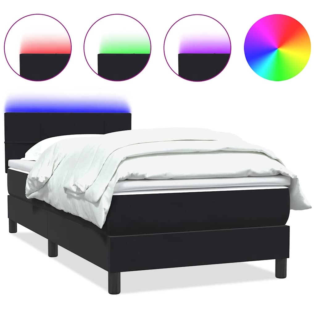 Box Spring krevet s madracem i LED crni 80 x 220 cm baršunasti