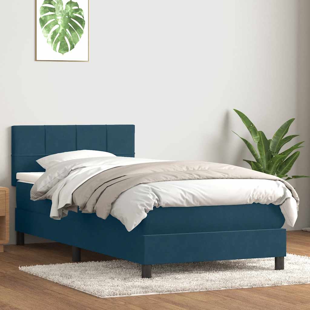 Box Spring krevet s madracem i LED tamnoplavi 80x220 cm baršunasti