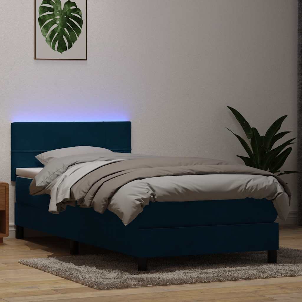 Box Spring krevet s madracem i LED tamnoplavi 80x220 cm baršunasti