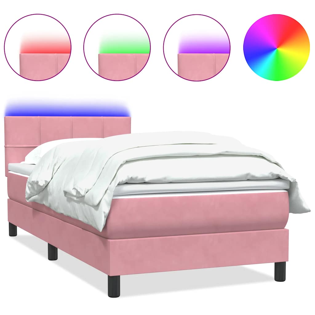 Box Spring krevet s madracem i LED ružičasti 80 x 220 cm baršunasti