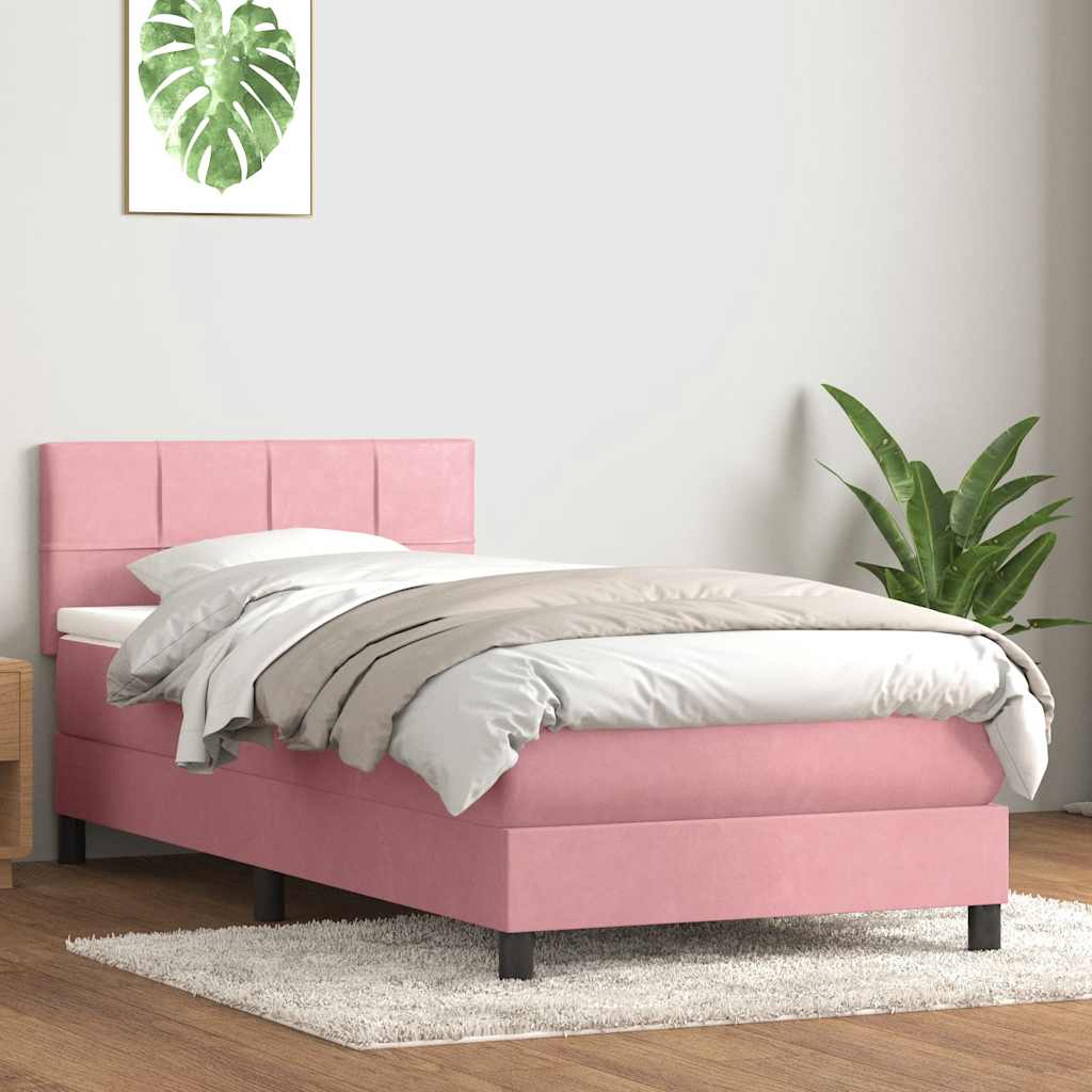 Box Spring krevet s madracem i LED ružičasti 80 x 220 cm baršunasti
