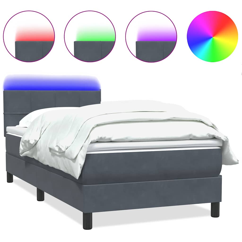 Box Spring krevet s madracem i LED tamnosivi 90x220 cm baršunasti