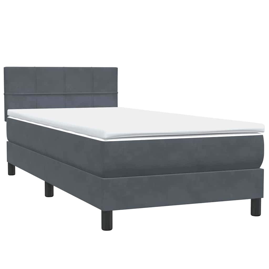 Box Spring krevet s madracem i LED tamnosivi 90x220 cm baršunasti