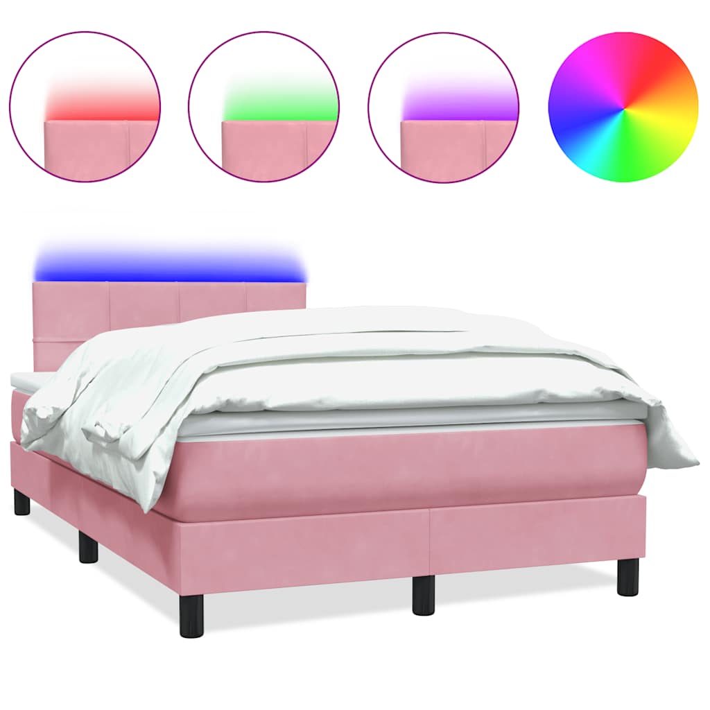Box Spring krevet s madracem i LED ružičasti 120x220 cm samt