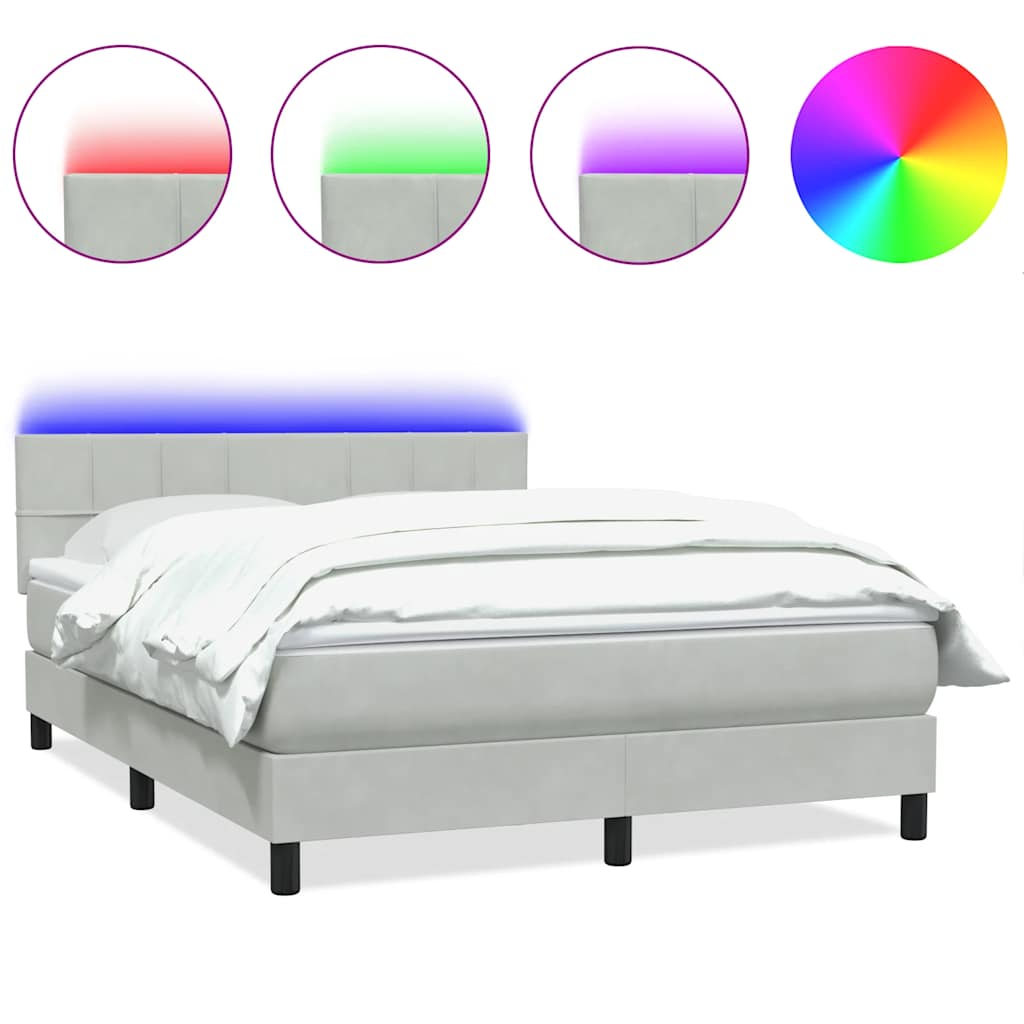 Krevet s oprugama i madracem LED svjetlosivi 160x220 cm baršunasti