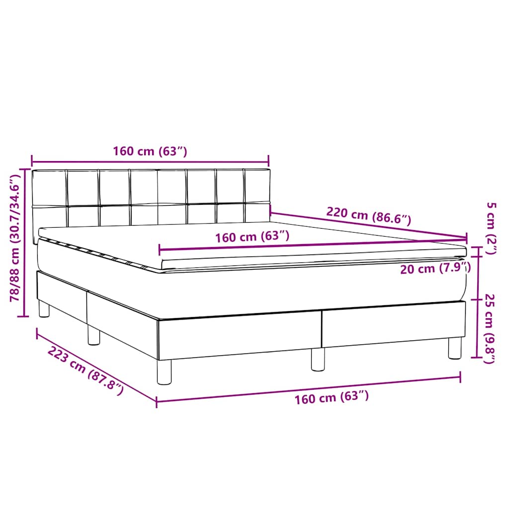 Krevet s oprugama i madracem LED svjetlosivi 160x220 cm baršunasti
