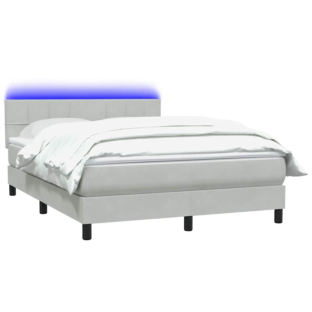 Krevet s oprugama i madracem LED svjetlosivi 160x220 cm baršunasti
