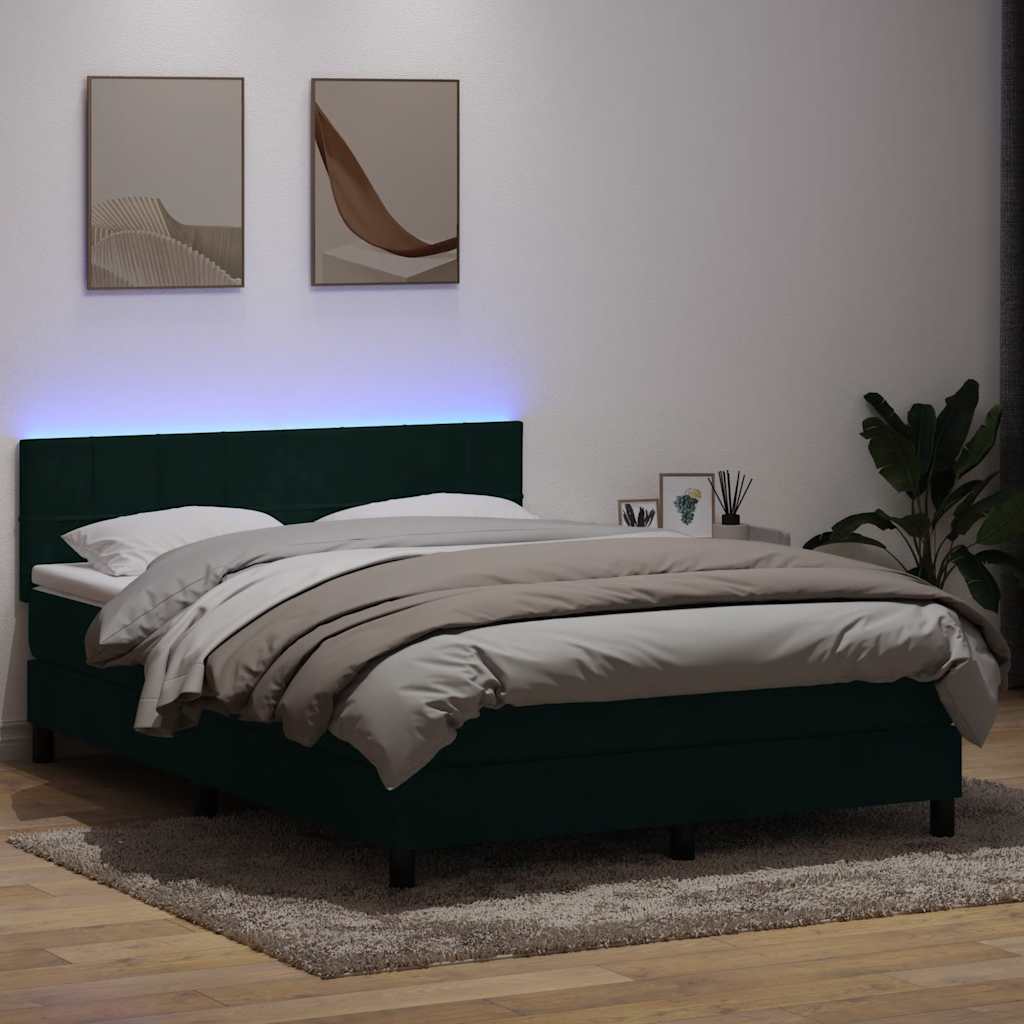 Box Spring krevet s madracem i LED tamno zeleni 160x220 cm baršun