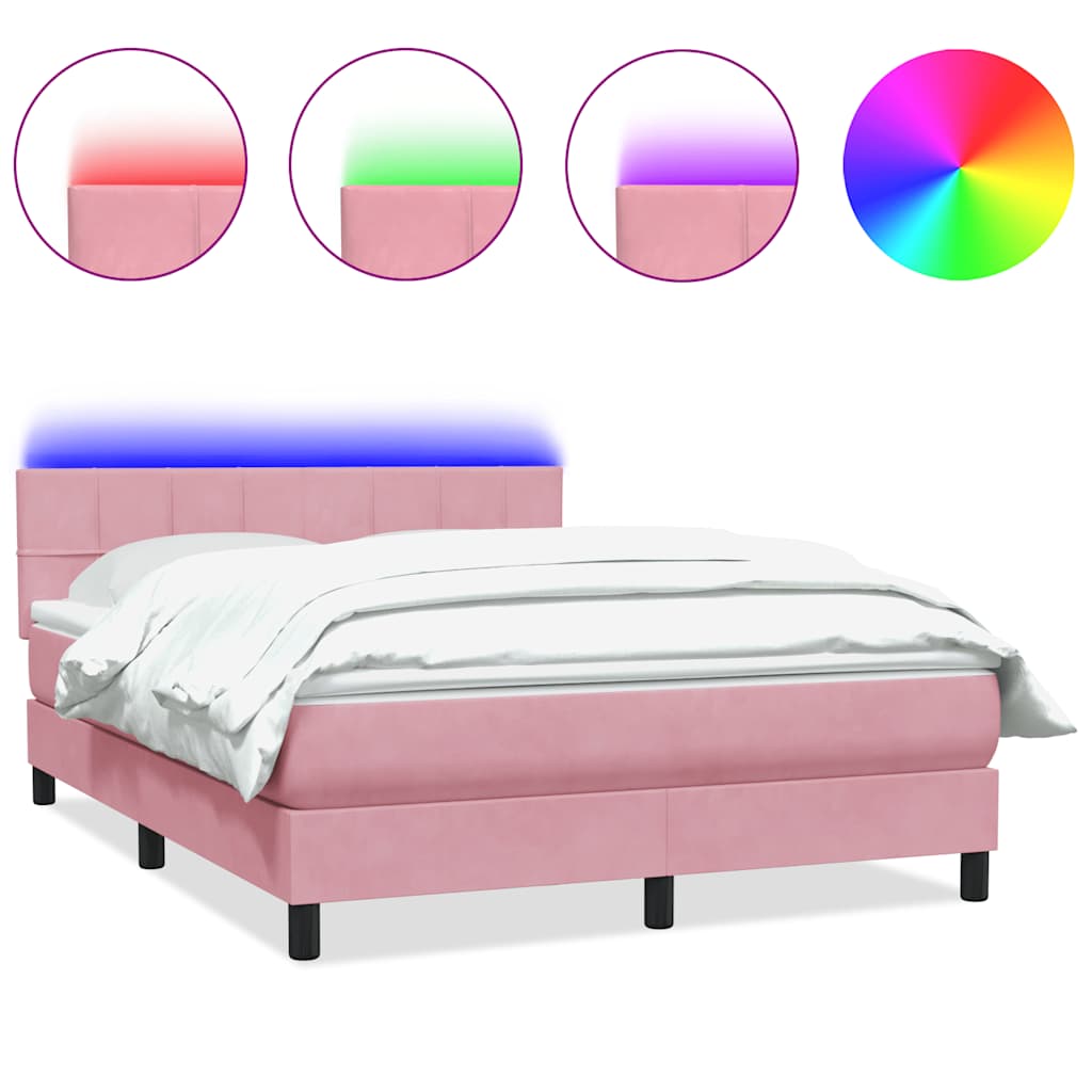 Box Spring krevet s madracem i LED ružičasti 160x220 cm baršun