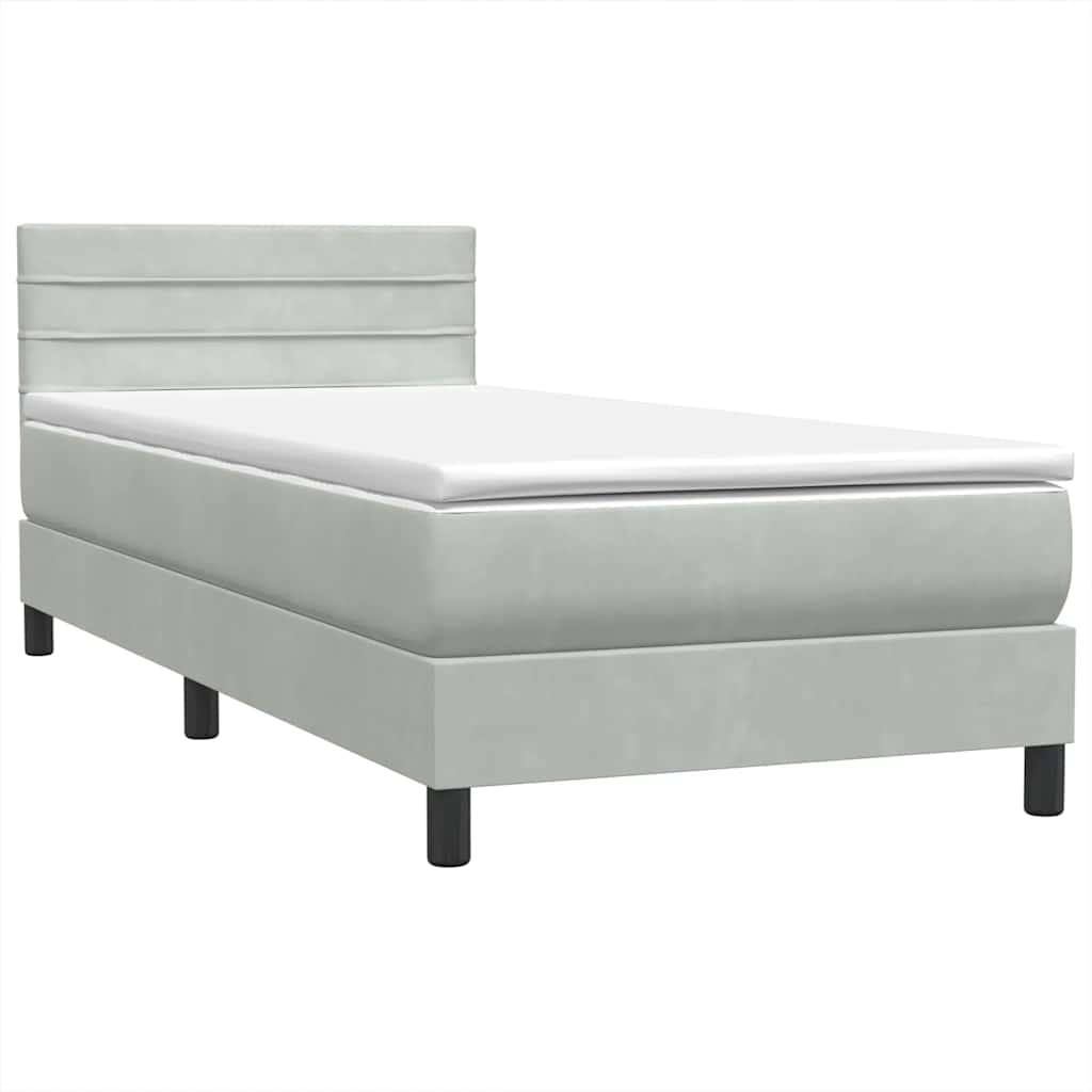 Box Spring krevet s madracem i LED svijetlo sivi 90x210 cm baršun