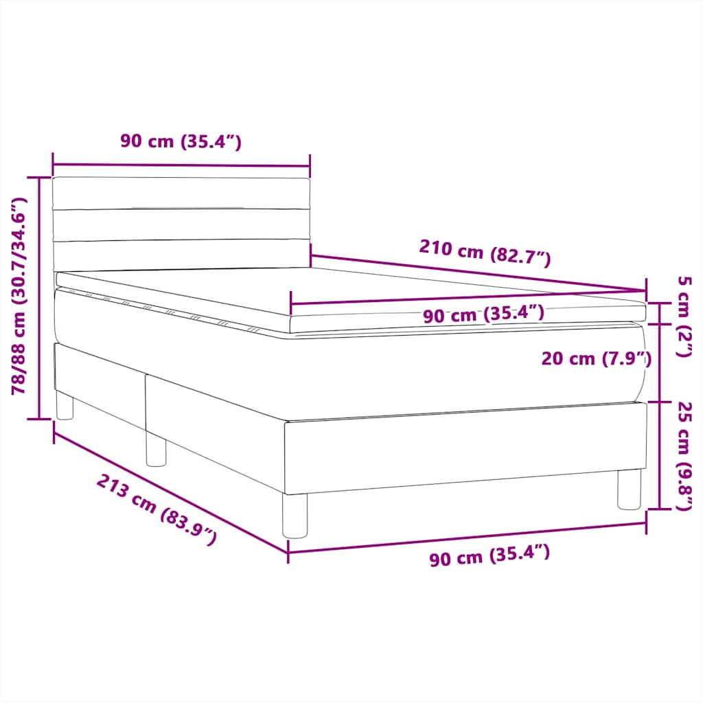 Box Spring krevet s madracem i LED ružičasti 90x210 cm samt