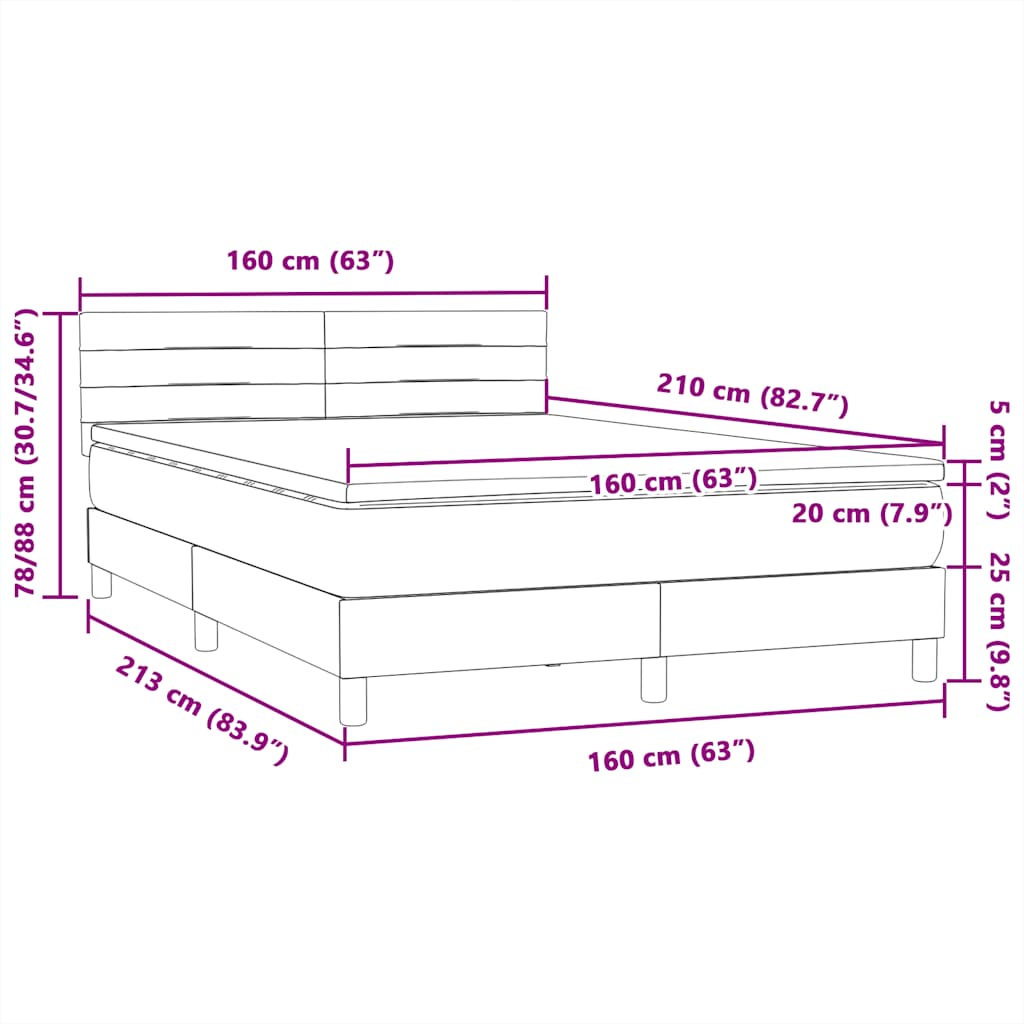 Krevet s oprugama i madracem LED ružičasti 160x210 cm baršunasti