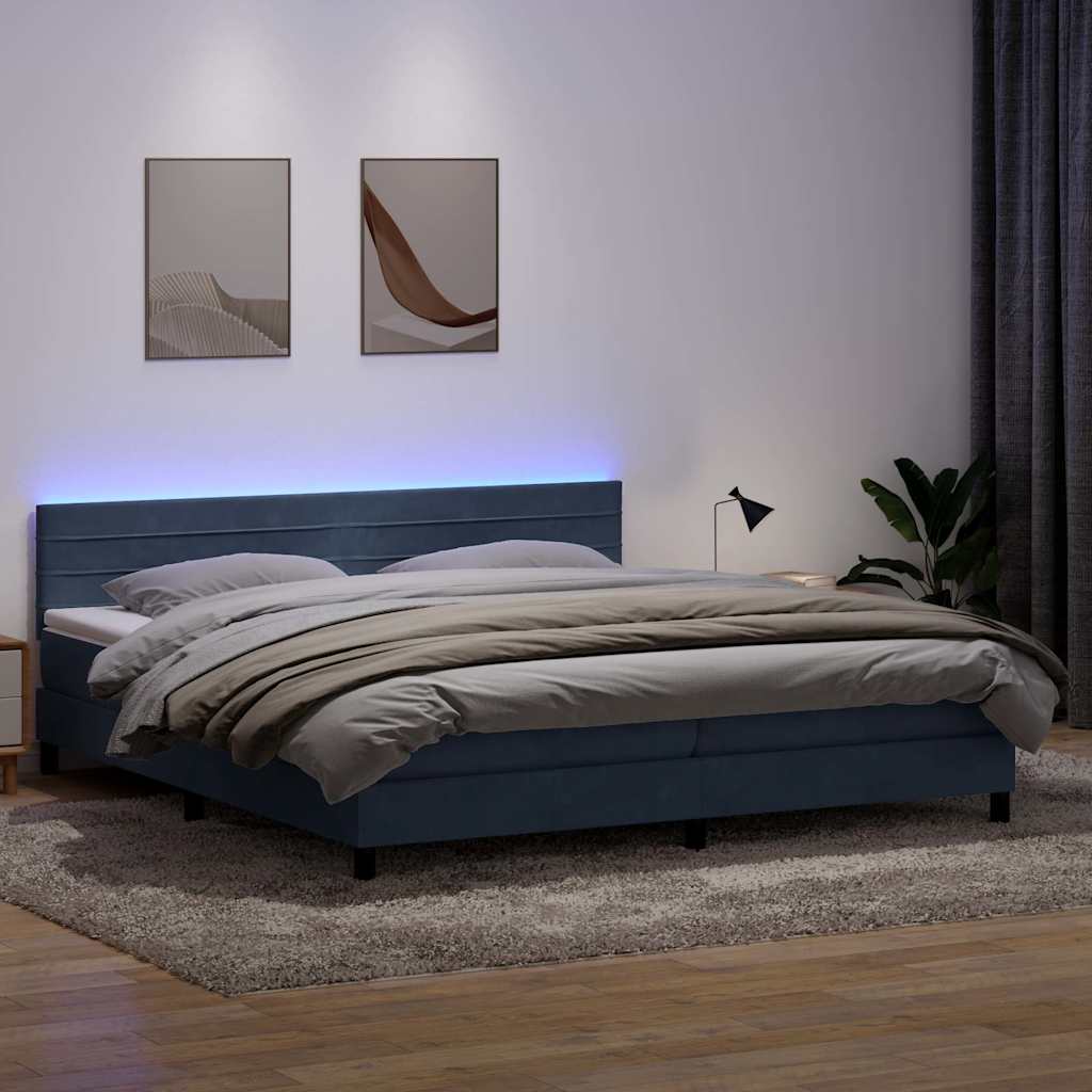 Krevet s oprugama i madracem LED tamnosivi 180x210 cm baršunasti