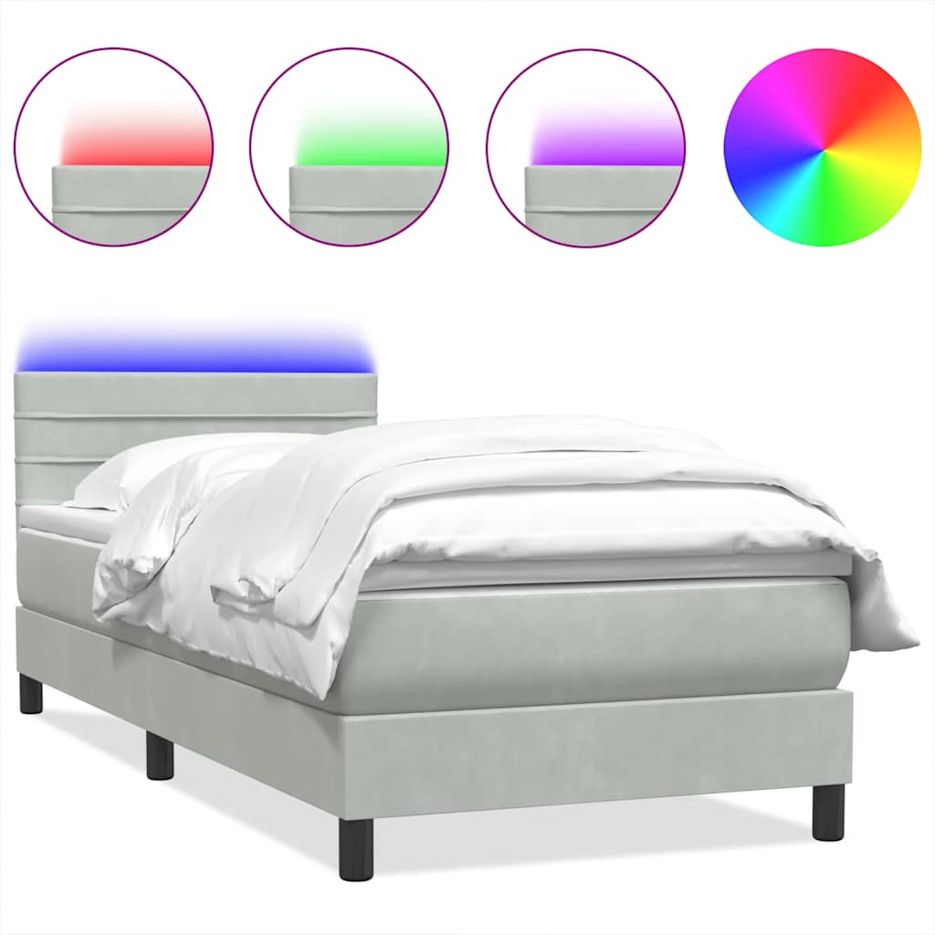 Box Spring krevet s madracem i LED svijetlo sivi 80x220 cm samt