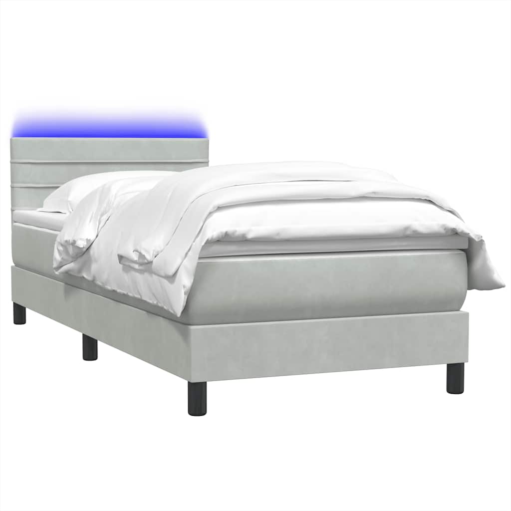 Box Spring krevet s madracem i LED svijetlo sivi 80x220 cm samt