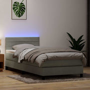 Box Spring krevet s madracem i LED svijetlo sivi 80x220 cm samt