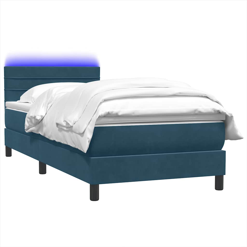 Box Spring krevet s madracem i LED tamnoplavi 80x220 cm baršunasti