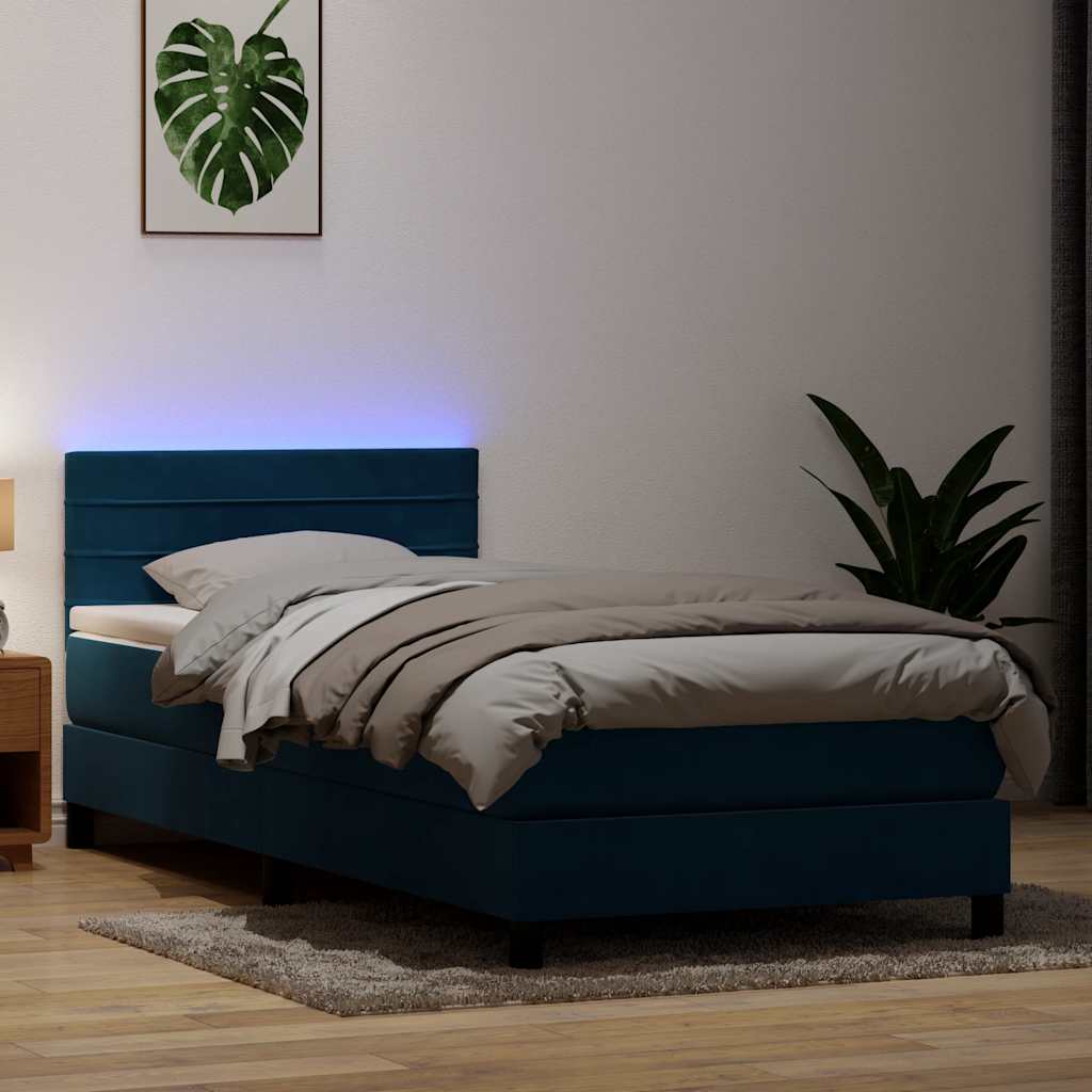 Box Spring krevet s madracem i LED tamnoplavi 80x220 cm baršunasti