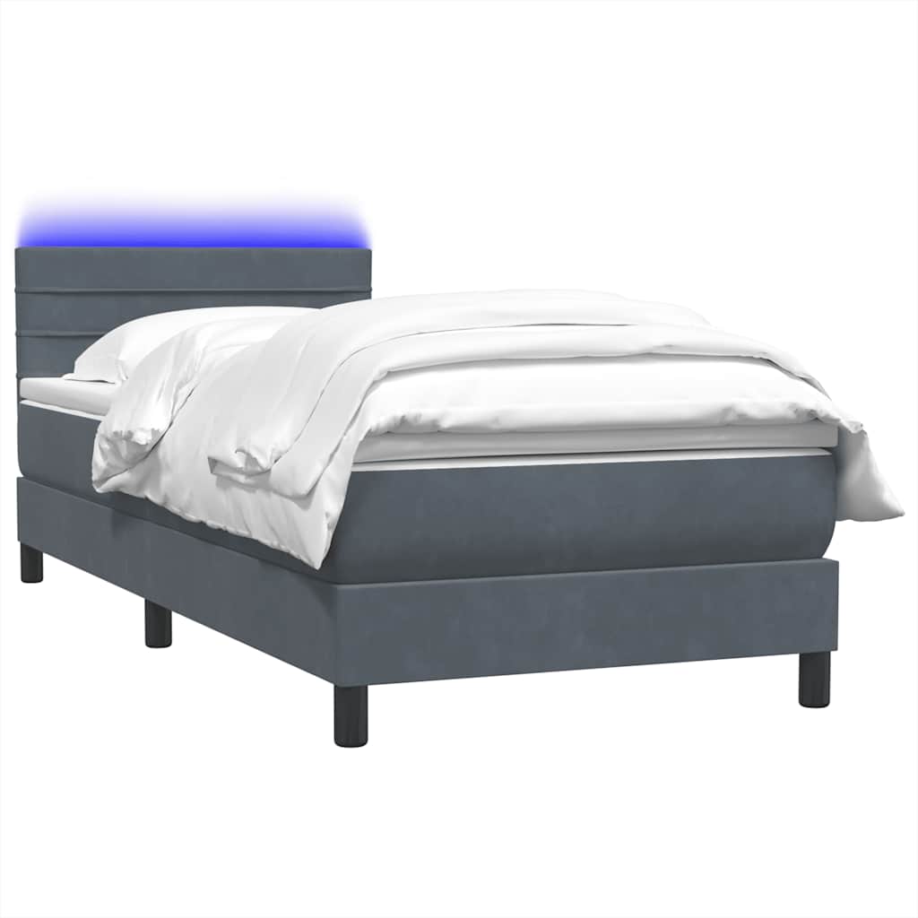 Box Spring krevet s madracem i LED tamnosivi 90x220 cm baršunasti