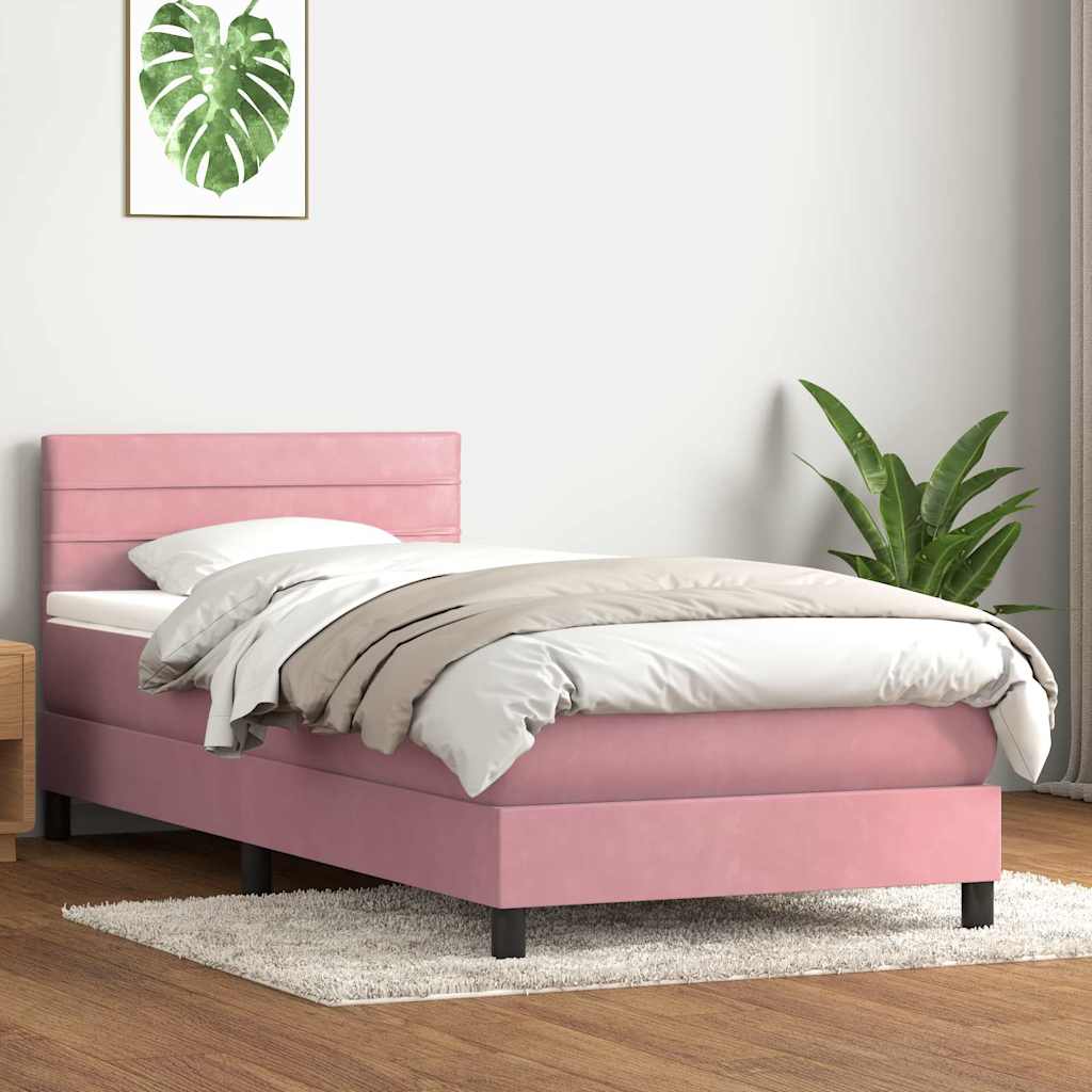 Box Spring krevet s madracem i LED ružičasti 90x220 cm baršunasti