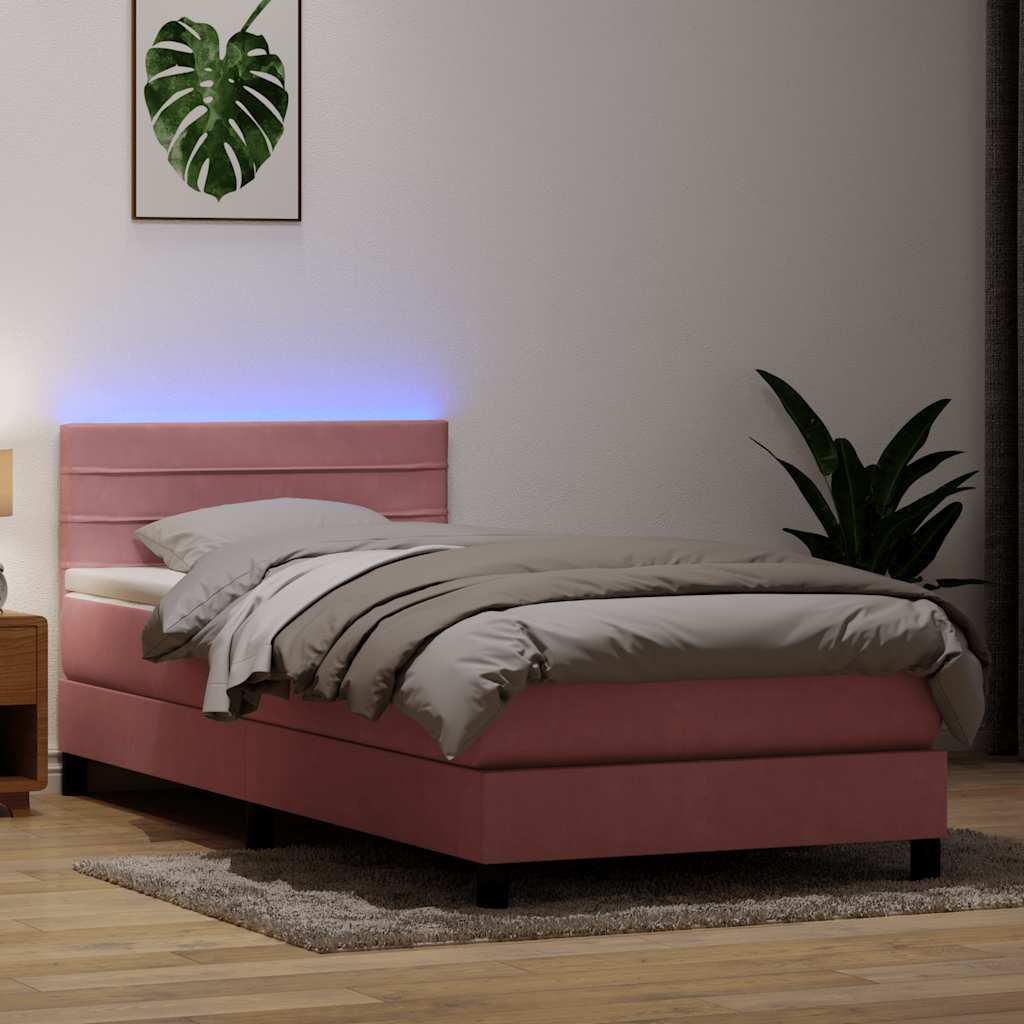 Box Spring krevet s madracem i LED ružičasti 90x220 cm baršunasti