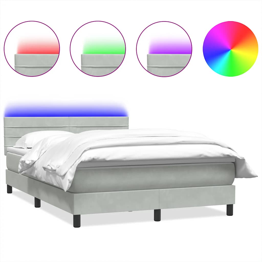 Krevet s oprugama i madracem LED svjetlosivi 160x220 cm baršunasti