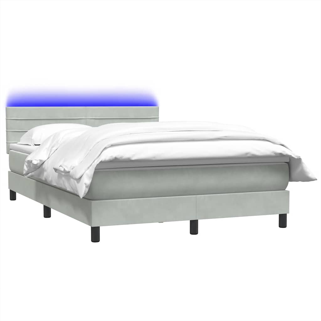 Krevet s oprugama i madracem LED svjetlosivi 160x220 cm baršunasti