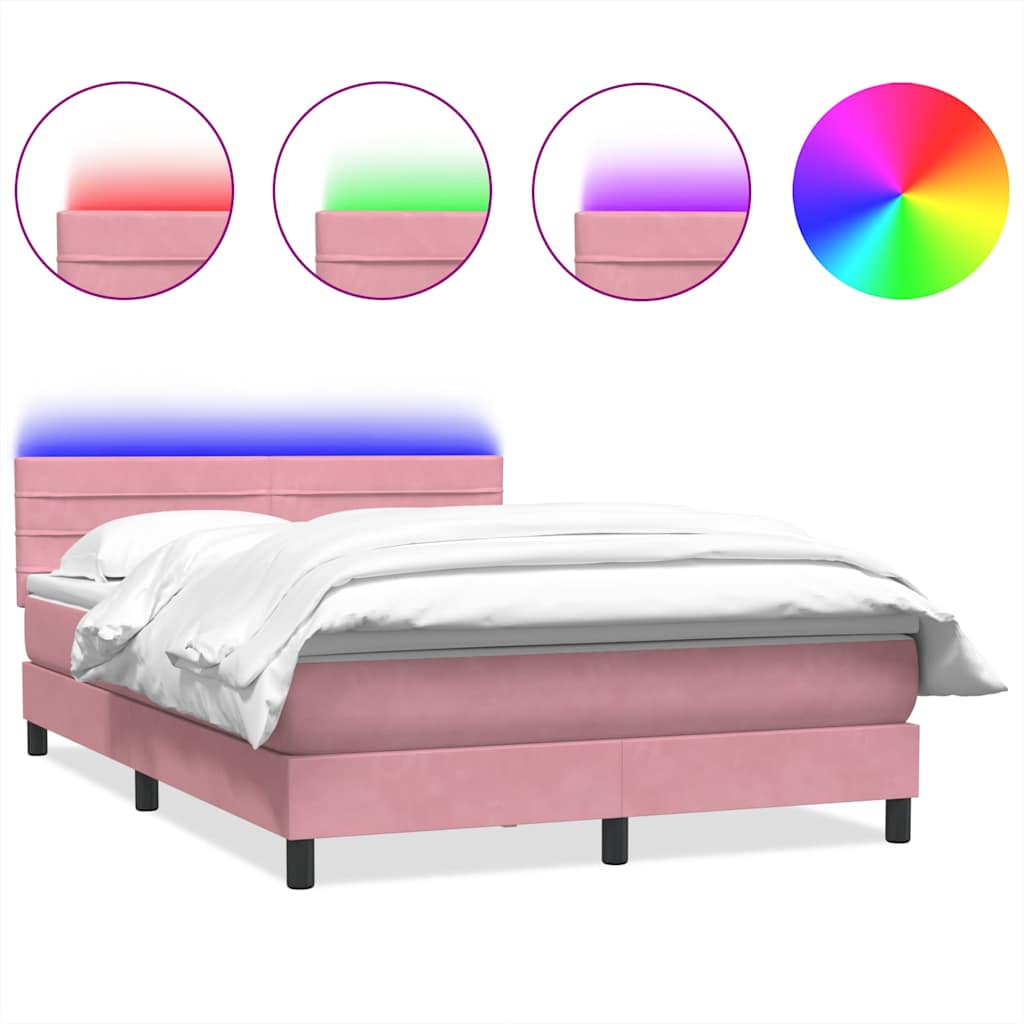 Box Spring krevet s madracem i LED ružičasti 160x220 cm baršun