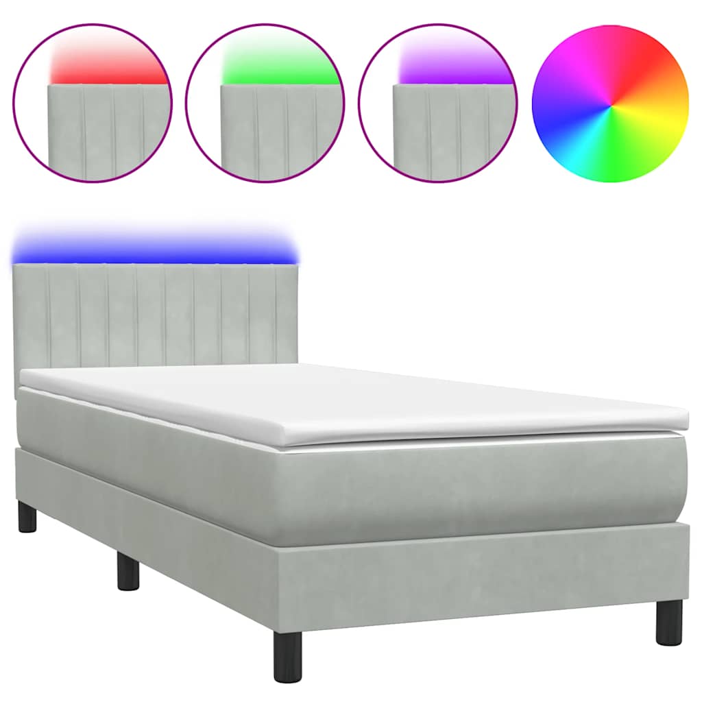 Box Spring krevet s madracem i LED svijetlo sivi 80x210 cm baršun