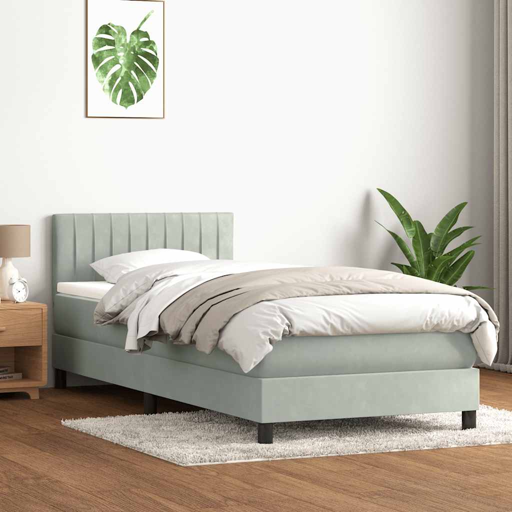Box Spring krevet s madracem i LED svijetlo sivi 80x210 cm baršun