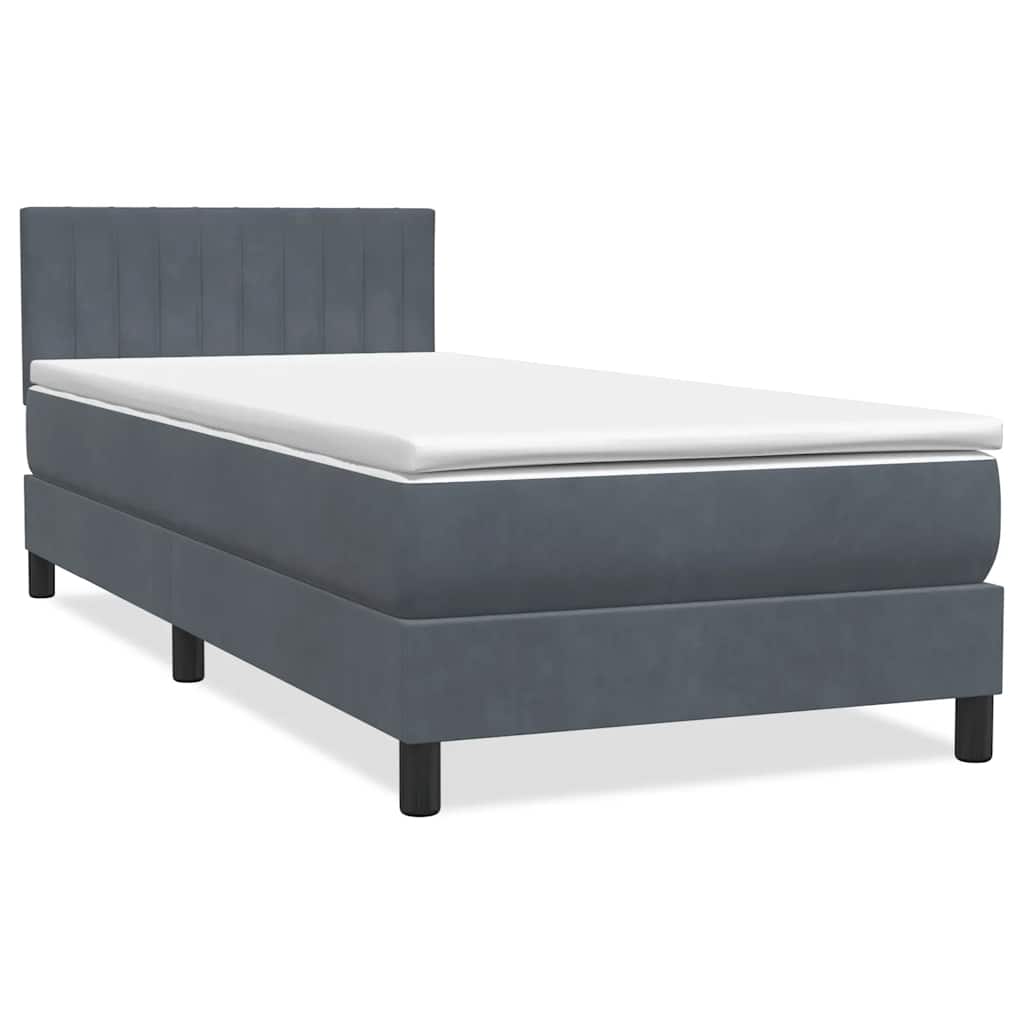 Box Spring krevet s madracem i LED tamno sivi 80x210 cm baršun