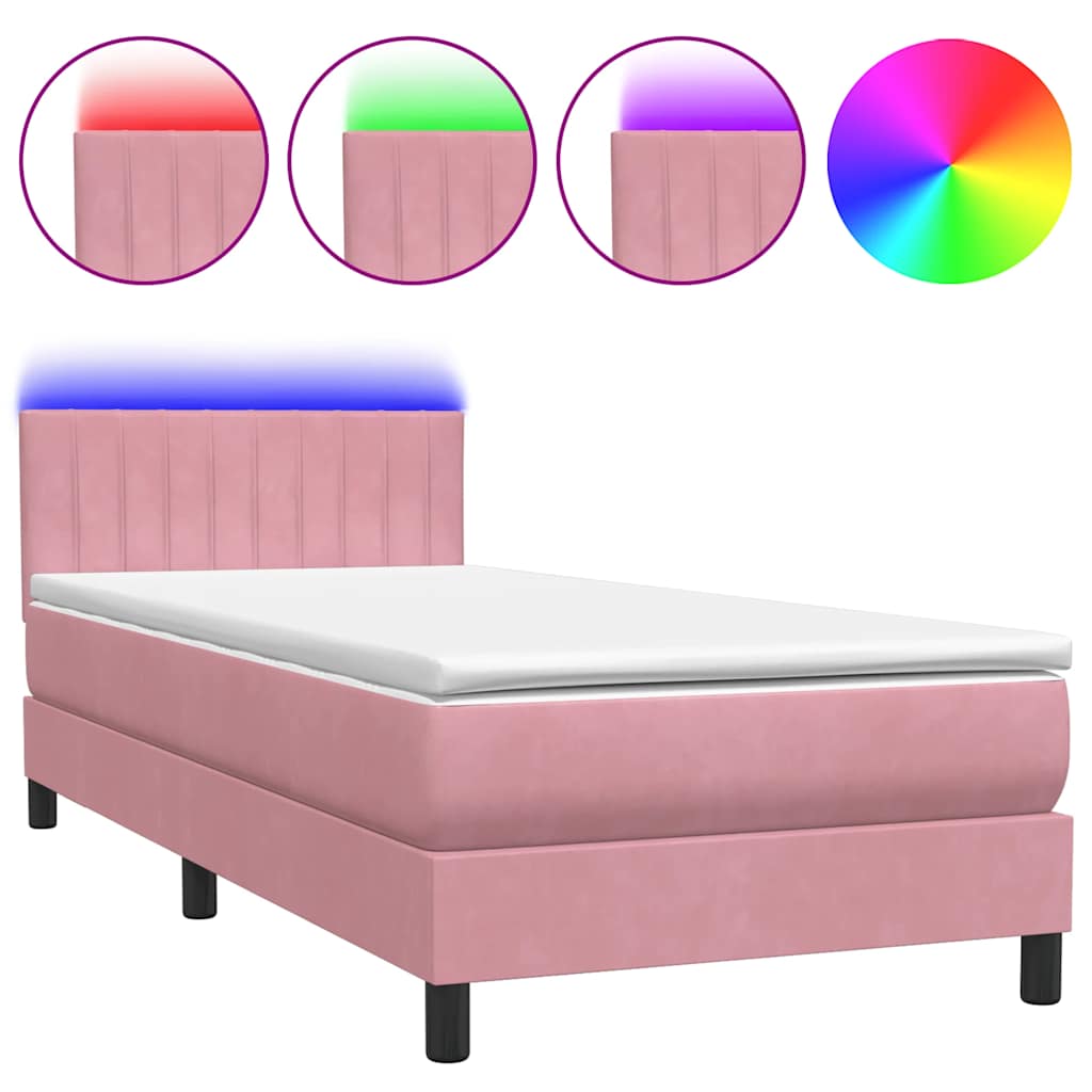 Box Spring krevet s madracem i LED ružičasti 90x210 cm samt