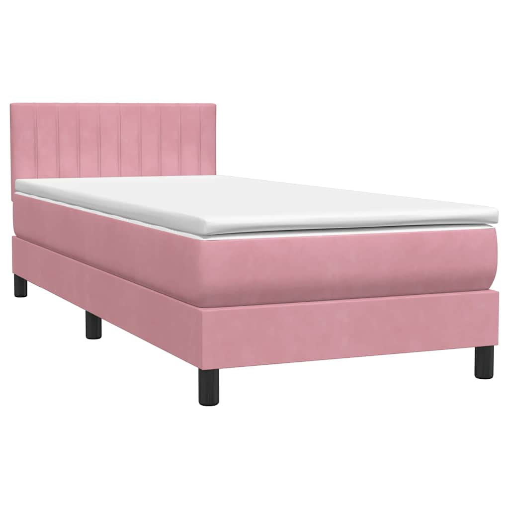 Box Spring krevet s madracem i LED ružičasti 90x210 cm samt