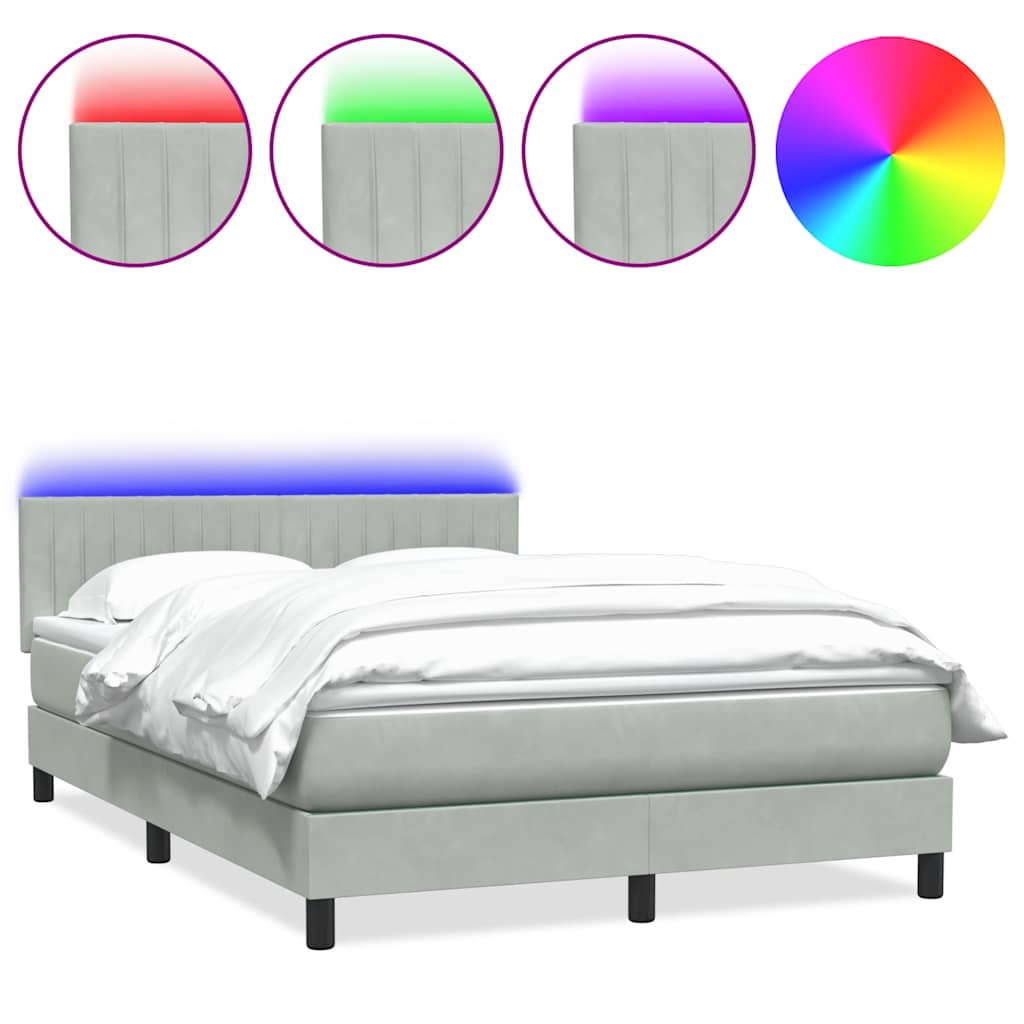 Krevet s oprugama i madracem LED svjetlosivi 160x210 cm baršunasti