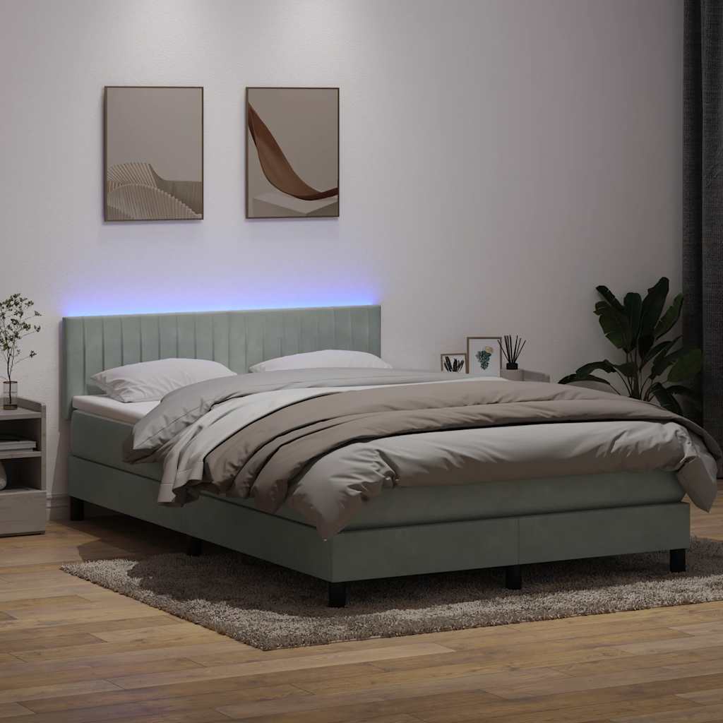 Krevet s oprugama i madracem LED svjetlosivi 160x210 cm baršunasti