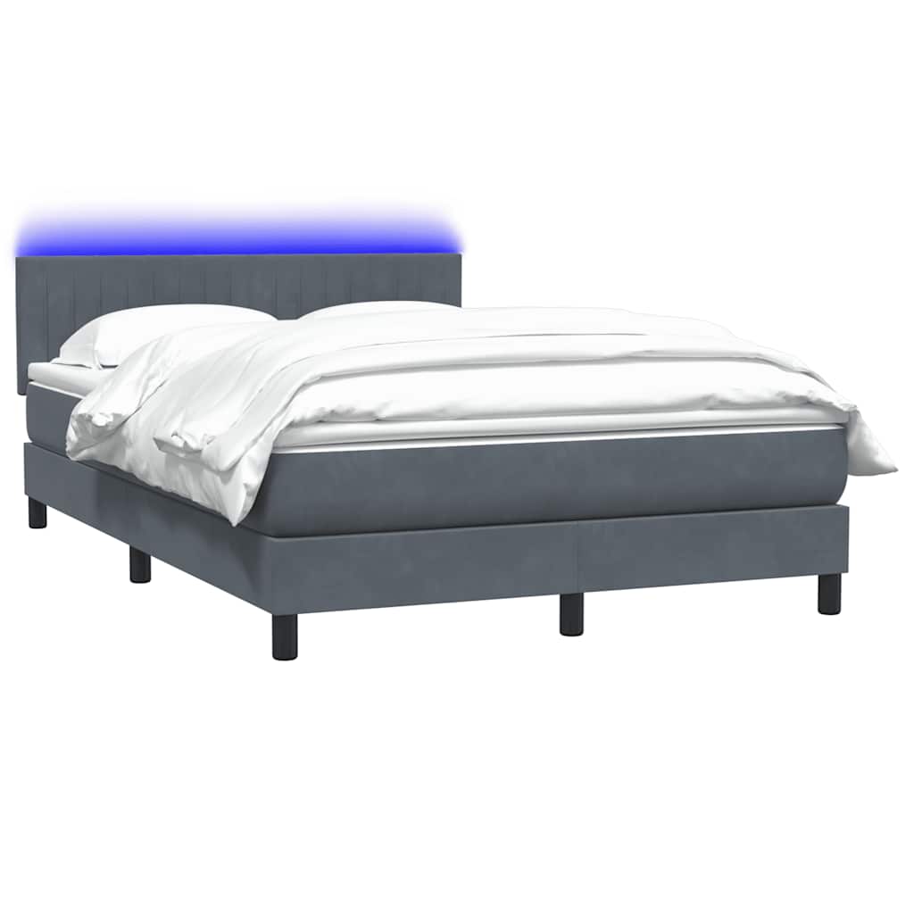 Krevet s oprugama i madracem LED tamnosivi 160x210 cm baršunasti