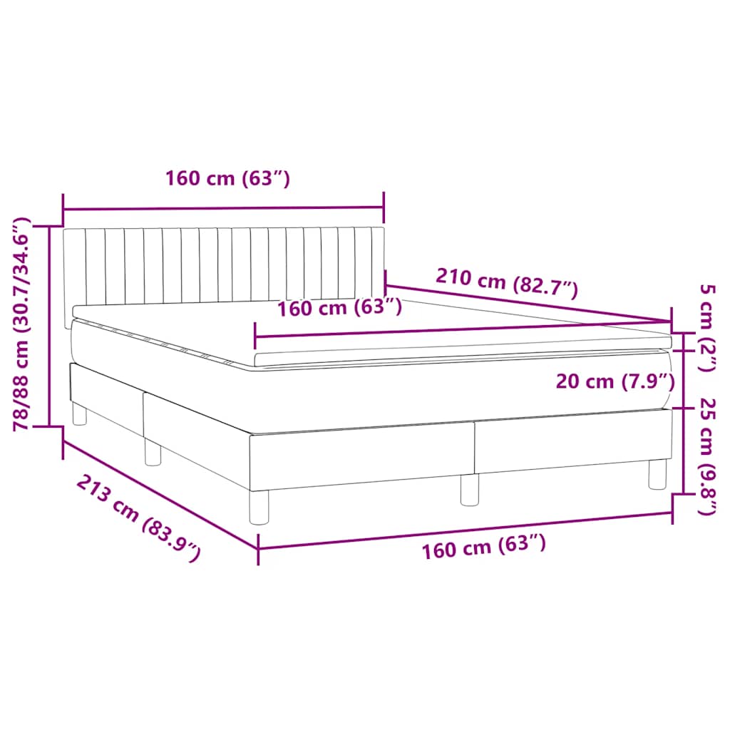 Krevet s oprugama i madracem LED tamnosivi 160x210 cm baršunasti