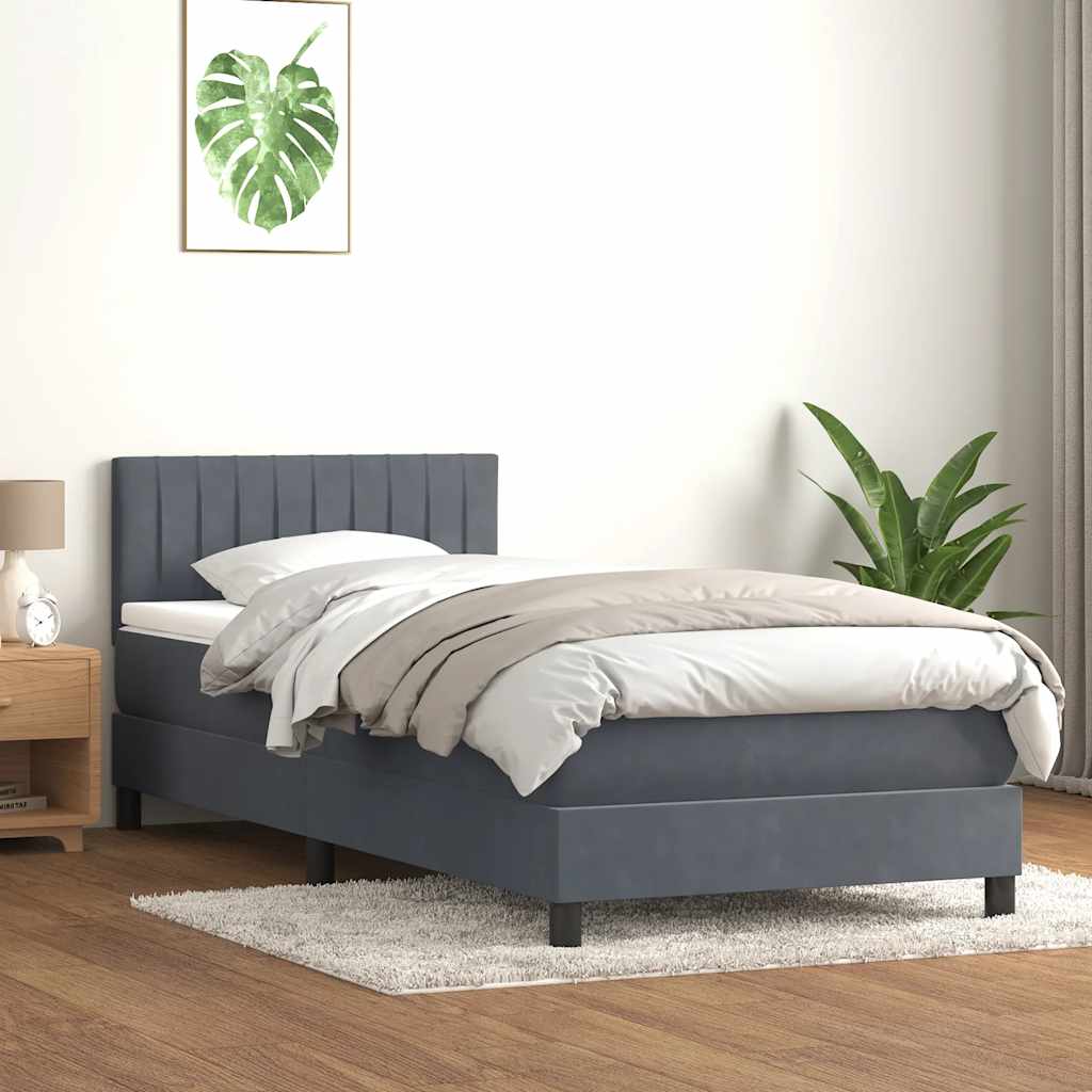 Box Spring krevet s madracem i LED tamnosivi 90x220 cm baršunasti