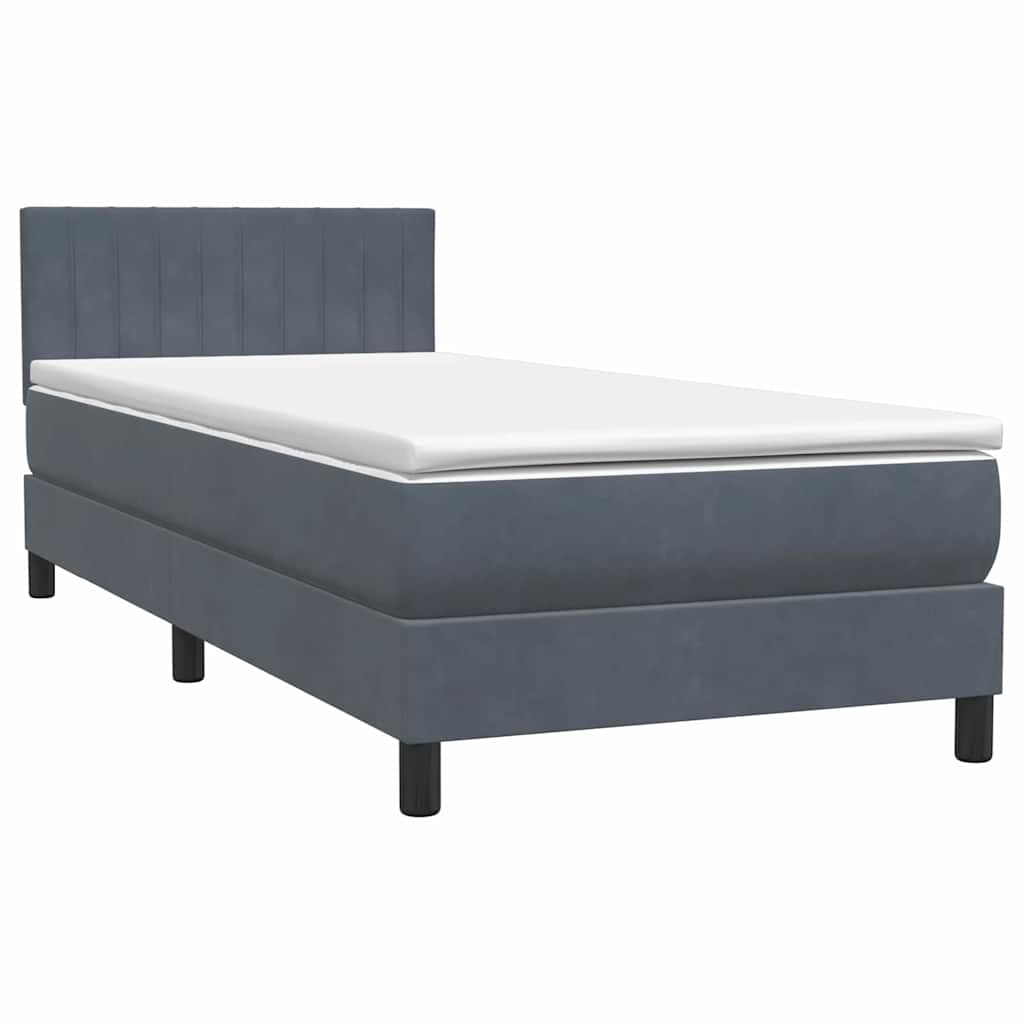 Box Spring krevet s madracem i LED tamnosivi 90x220 cm baršunasti