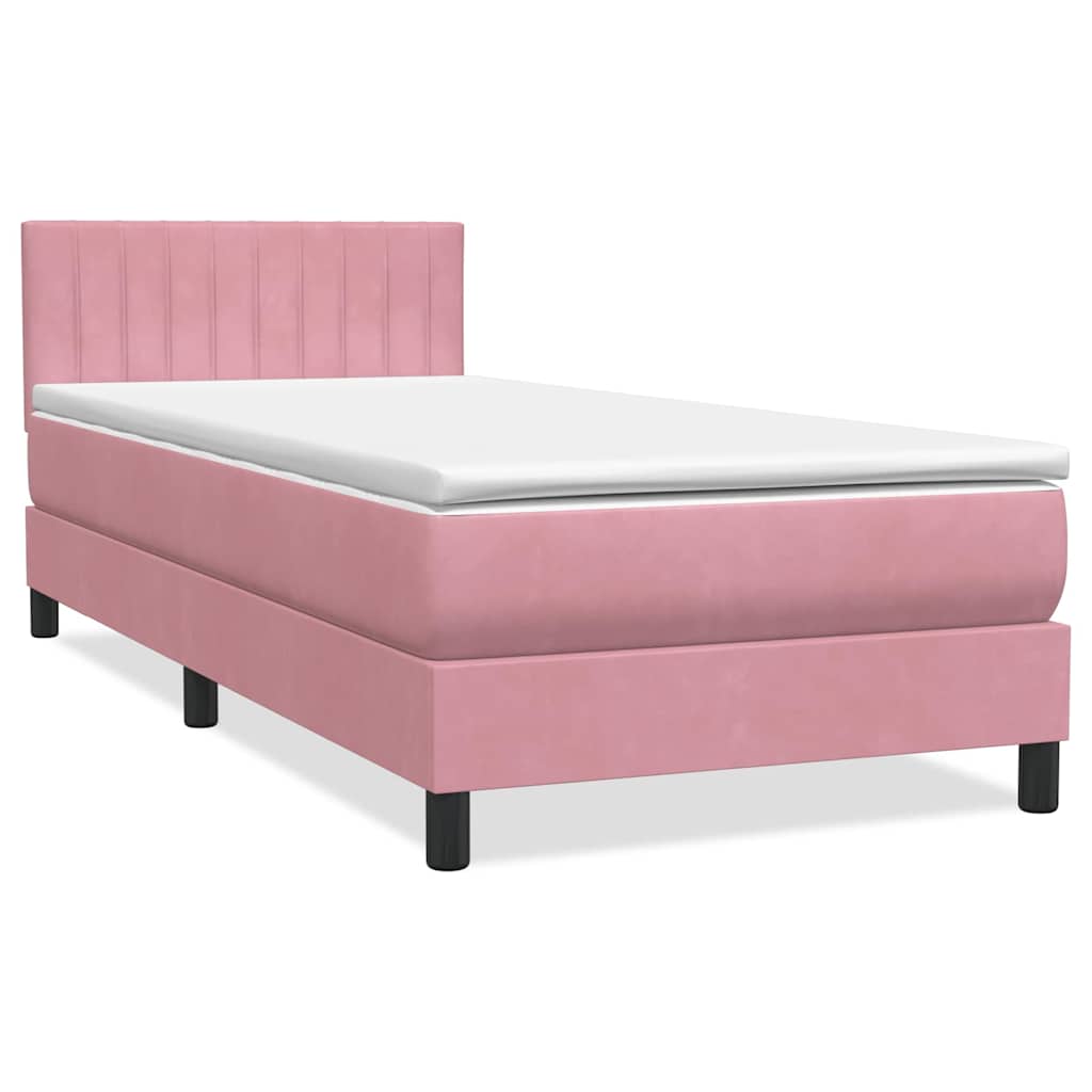 Box Spring krevet s madracem i LED ružičasti 90x220 cm baršunasti