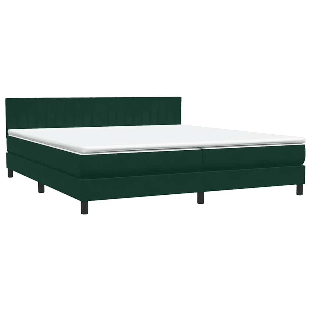Box Spring krevet s madracem i LED tamno zeleni 180x220 cm baršun