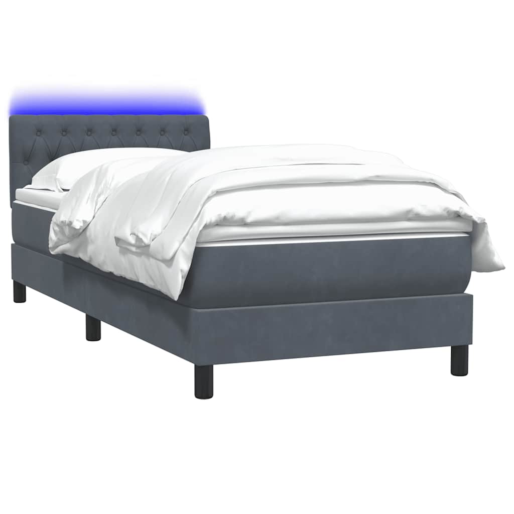 Box Spring krevet s madracem i LED tamno sivi 80x210 cm baršun