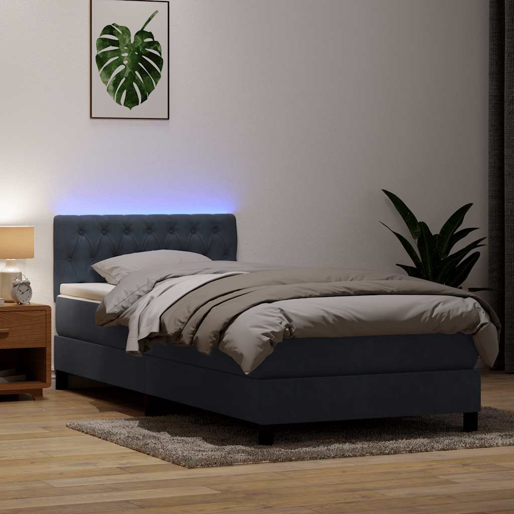 Box Spring krevet s madracem i LED tamno sivi 80x210 cm baršun